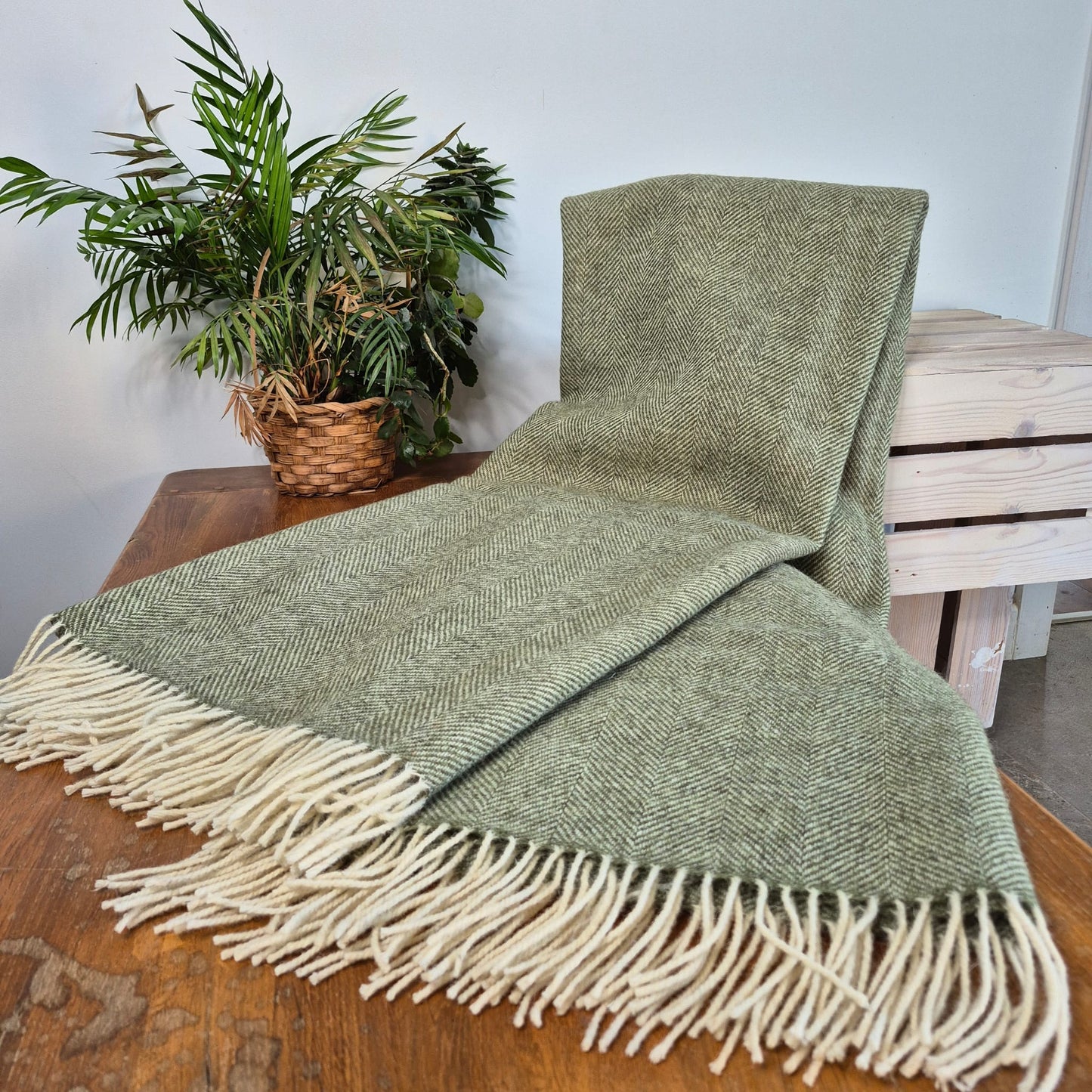 Pure Wool Throw Blanket | Herringbone | Dark Apple