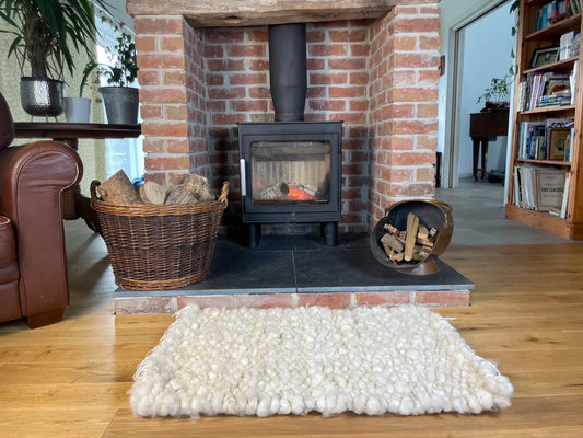 White Pure Wool Rug (Daisy) | Hand Woven on a Peg Loom in the UK