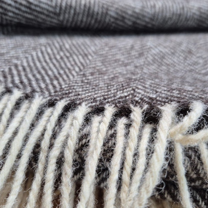 Pure Wool Throw Blanket | Herringbone | Dark Grey Natural