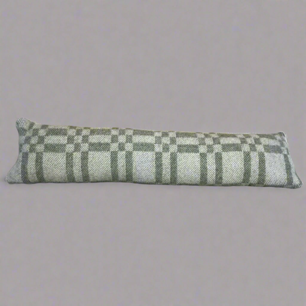 Pure Wool Draught Excluder (Moss Green Inverse Geometric)
