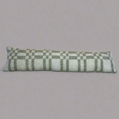 Pure Wool Draught Excluder (Moss Green Inverse Geometric)