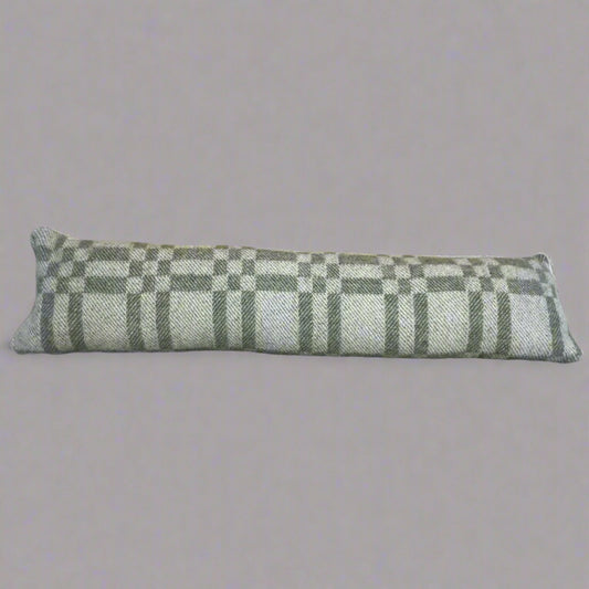 Pure Wool Draught Excluder (Moss Green Inverse Geometric)