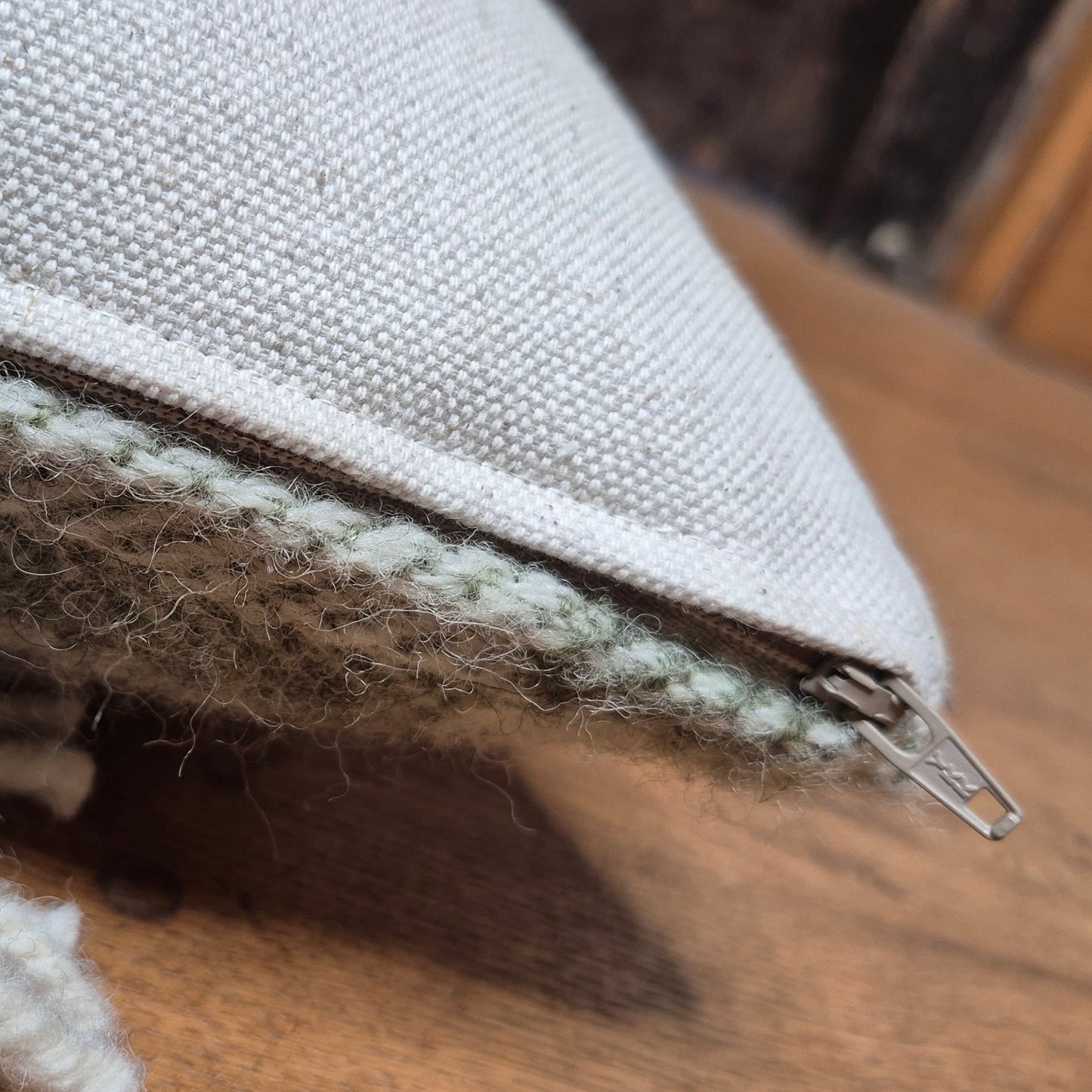 Pure Wool Draught Excluder (Moss Green Inverse Geometric w/Fringe)
