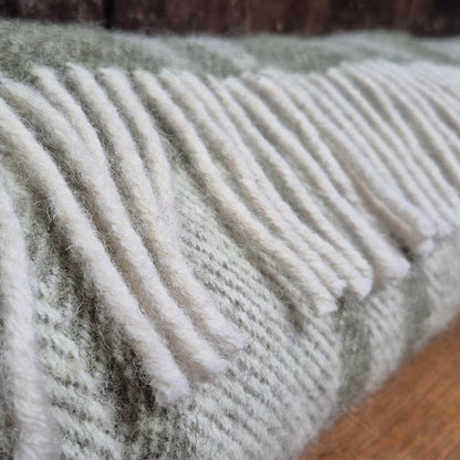 Pure Wool Draught Excluder (Moss Green Inverse Geometric w/Fringe)