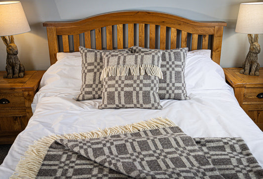 Pure Wool Cushions & Throw Matching Set | Grey Geometric