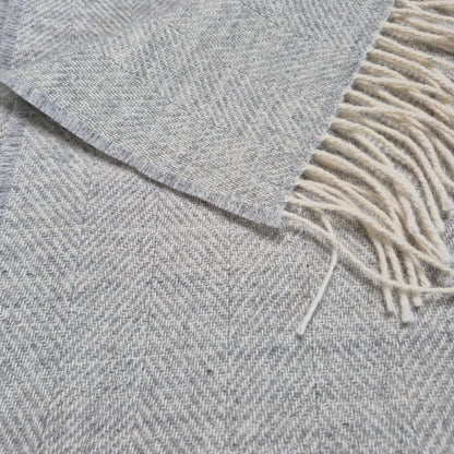 Pure Wool Throw Blanket | Herringbone | Pale Grey Haze