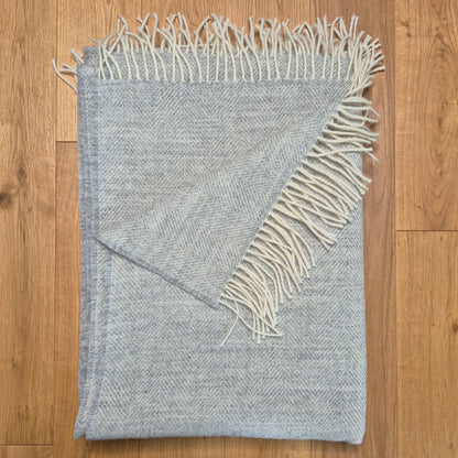 Pure Wool Throw Blanket | Herringbone | Pale Grey Haze