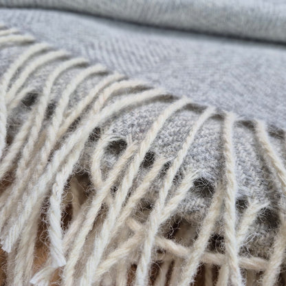 Pure Wool Throw Blanket | Herringbone | Pale Grey Haze