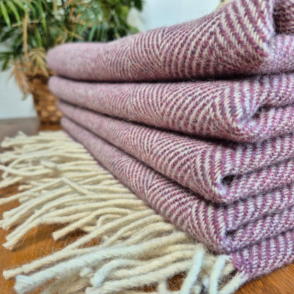 Pure Wool Throw Blanket | Herringbone | Lillac