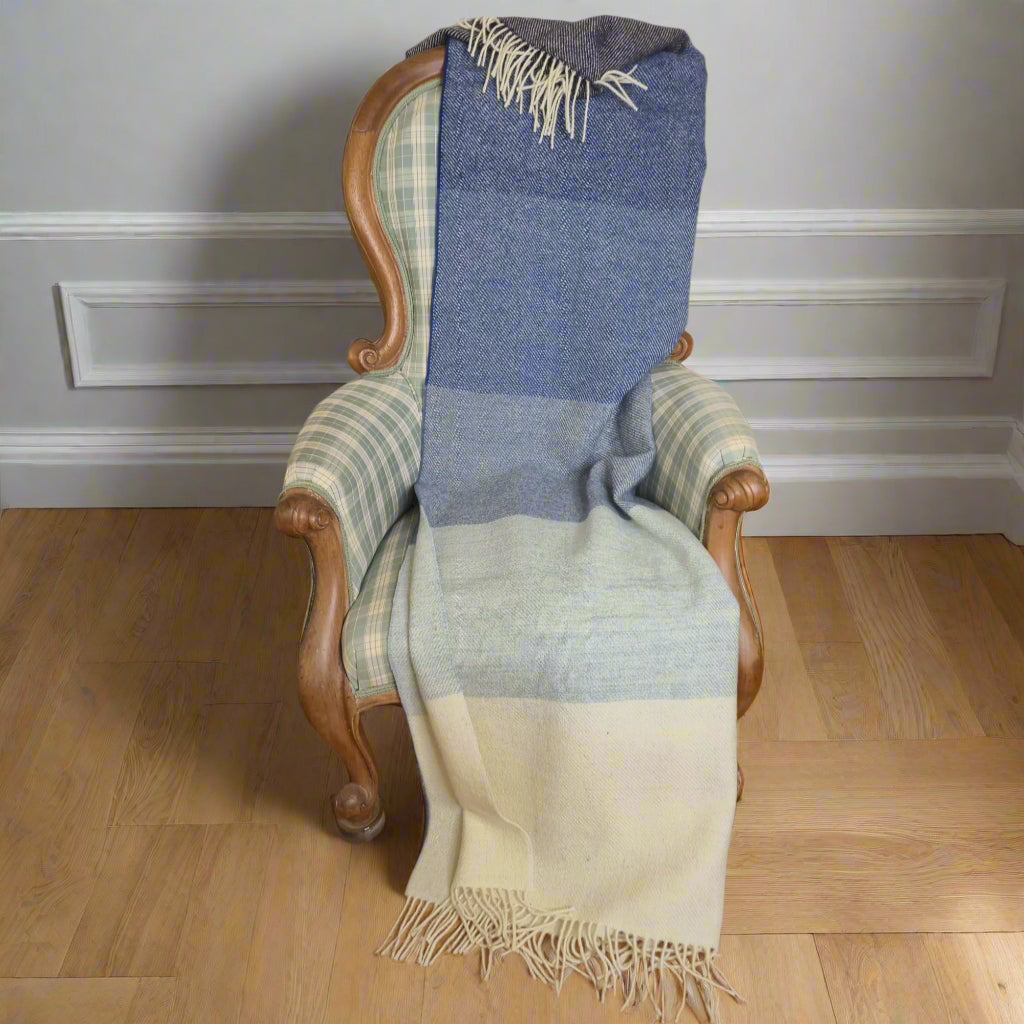 Pure British Wool Blanket Throw | Nautical Block Stripe