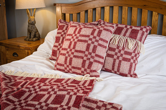 Pure Wool Cushions & Throw Matching Set | Red Geometric