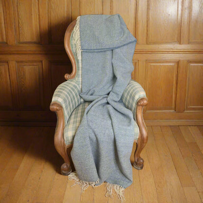 Pure Wool Throw Blanket | Herringbone | Summerstorm Blue