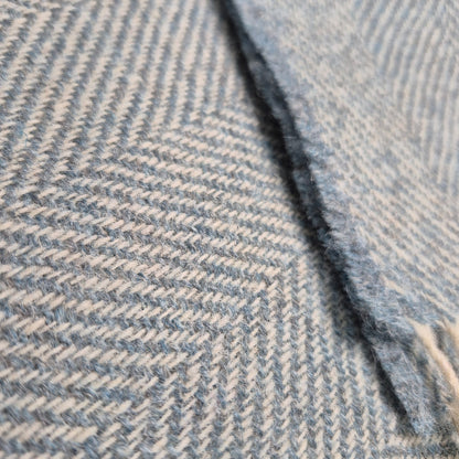Pure Wool Throw Blanket | Herringbone | Summerstorm Blue