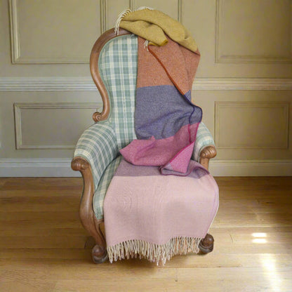 Pure British Wool Blanket Throw | Salcombe Sunset Block Stripe